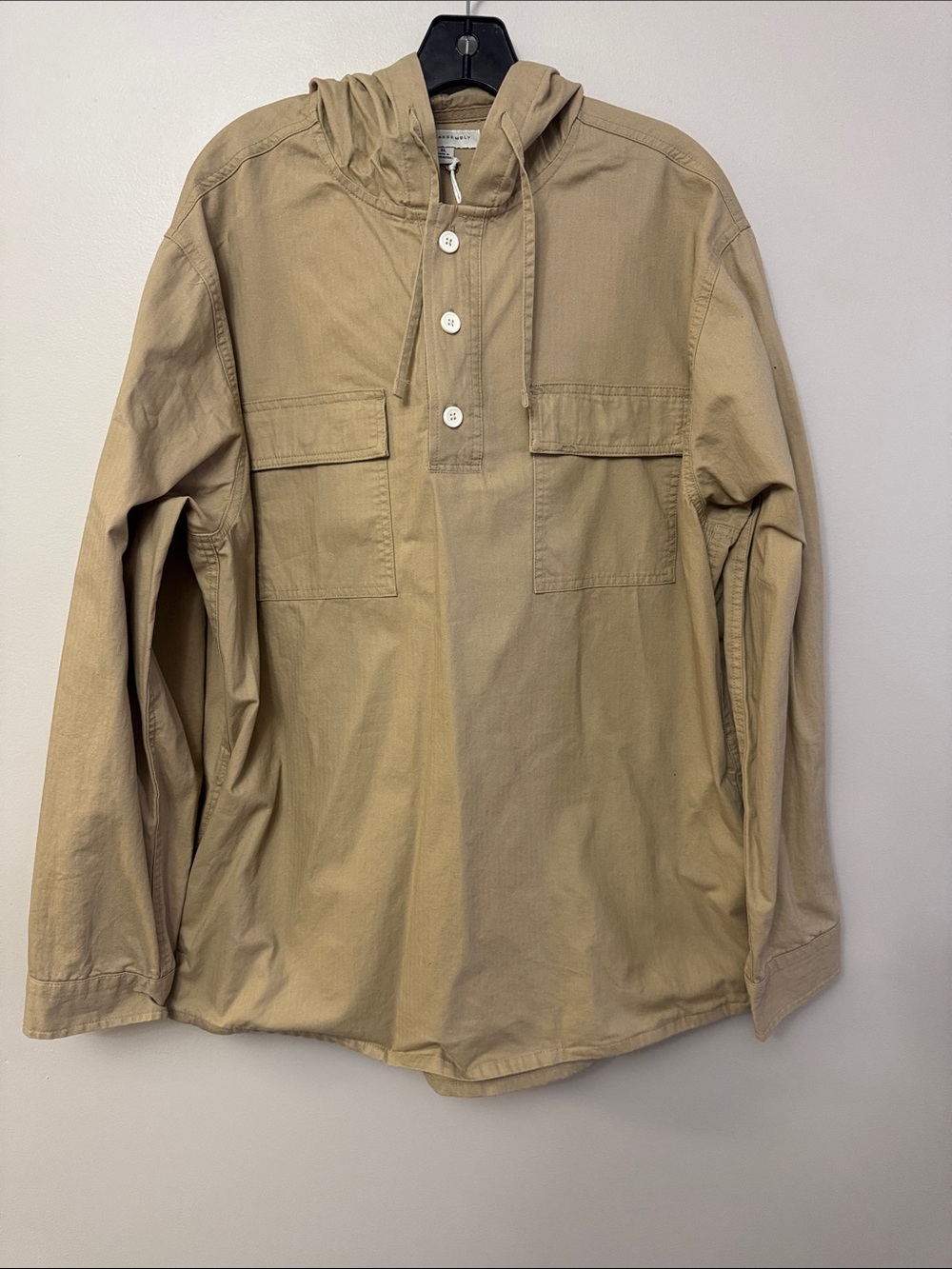 Men's Hooded Pullover Shirt Jacket - Beige